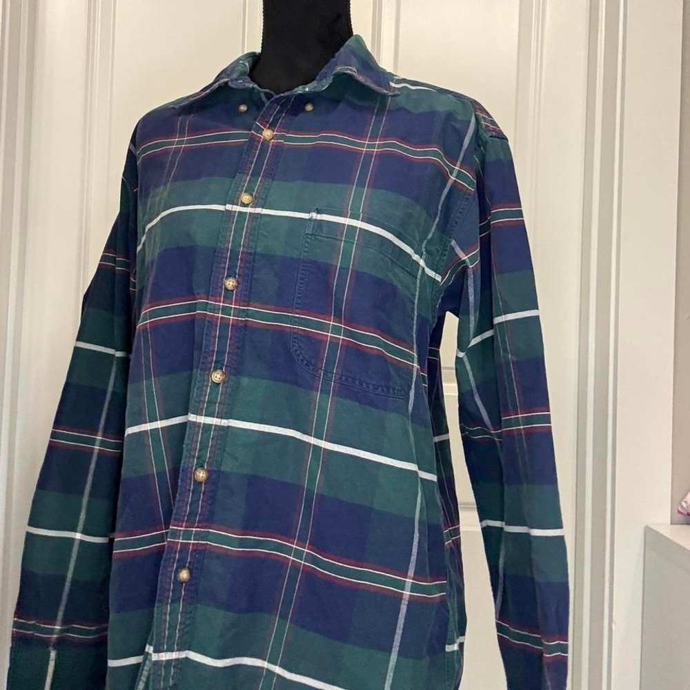 Preswick & Moore Green Blue Plaid Button-Down Shirt –‎ Men's Medium